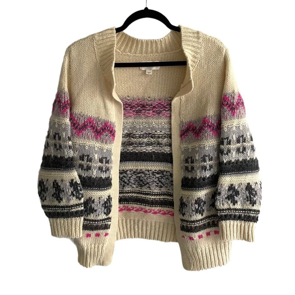 Cream Patterned Open-Front Women's Sweater Cardigan